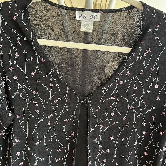 ❤️Floral Vine Print Open Front Short Sleeve Black Shrug or Cardigan-6 or 8P - Picture 3 of 14